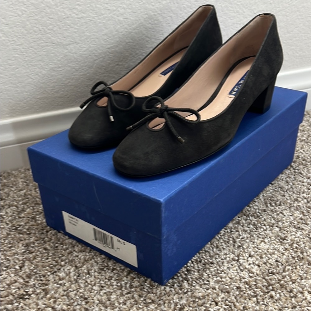Stuart Weitzman Suede Black Heels with Decorative Bow